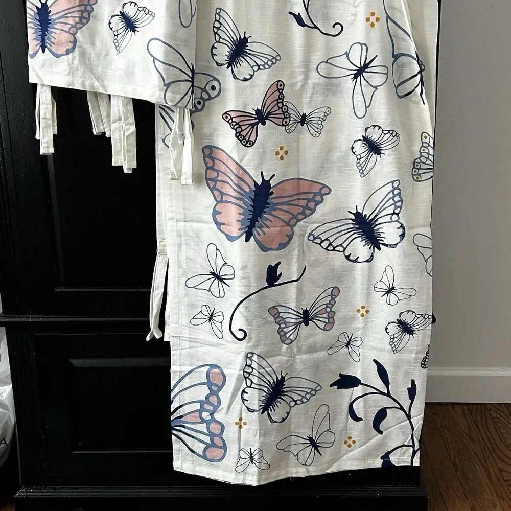 IKEA Sanglarka Curtains Set of 2 Panels w/Tie Backs Butterfly Print 47